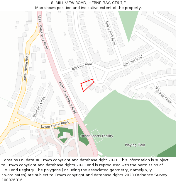 8, MILL VIEW ROAD, HERNE BAY, CT6 7JE: Location map and indicative extent of plot