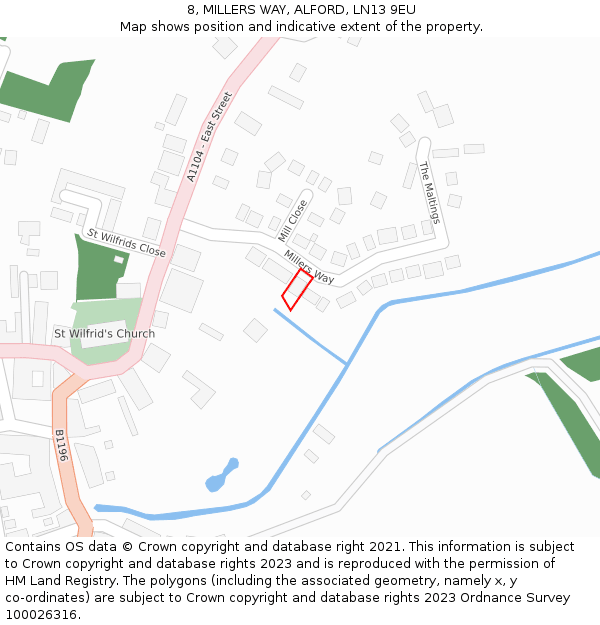 8, MILLERS WAY, ALFORD, LN13 9EU: Location map and indicative extent of plot