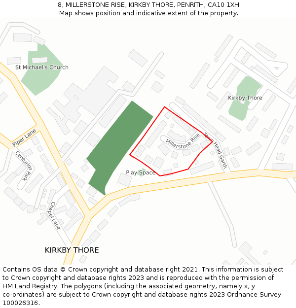 8, MILLERSTONE RISE, KIRKBY THORE, PENRITH, CA10 1XH: Location map and indicative extent of plot