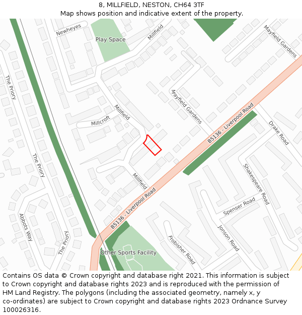 8, MILLFIELD, NESTON, CH64 3TF: Location map and indicative extent of plot