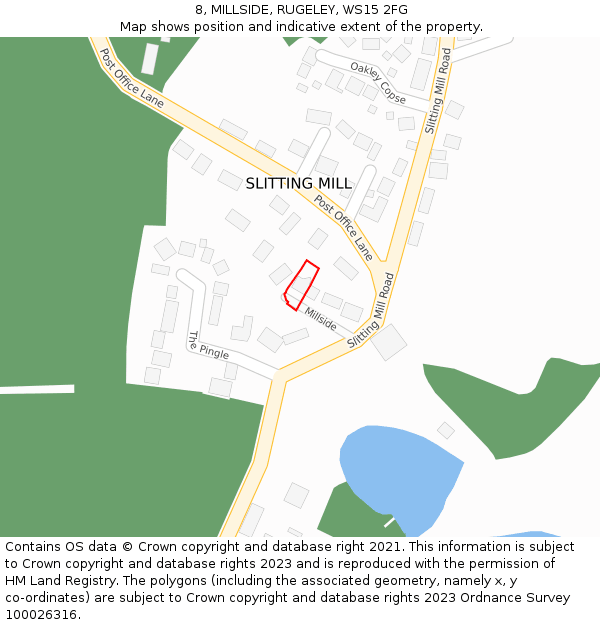 8, MILLSIDE, RUGELEY, WS15 2FG: Location map and indicative extent of plot