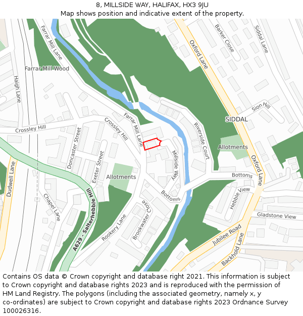 8, MILLSIDE WAY, HALIFAX, HX3 9JU: Location map and indicative extent of plot