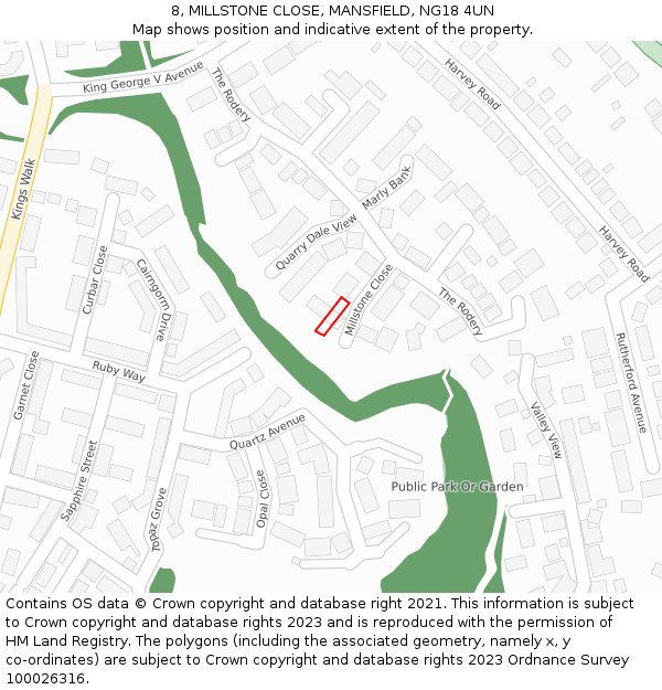 8, MILLSTONE CLOSE, MANSFIELD, NG18 4UN: Location map and indicative extent of plot