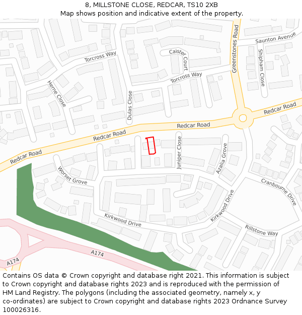 8, MILLSTONE CLOSE, REDCAR, TS10 2XB: Location map and indicative extent of plot