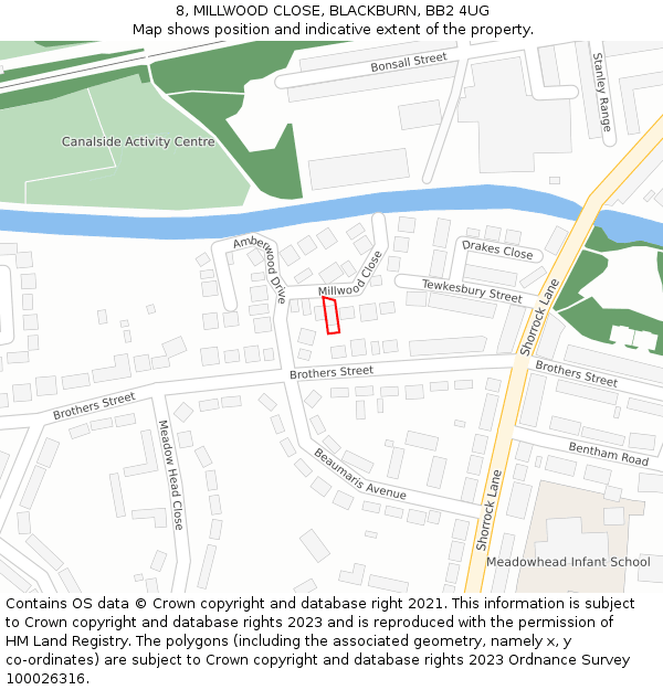 8, MILLWOOD CLOSE, BLACKBURN, BB2 4UG: Location map and indicative extent of plot