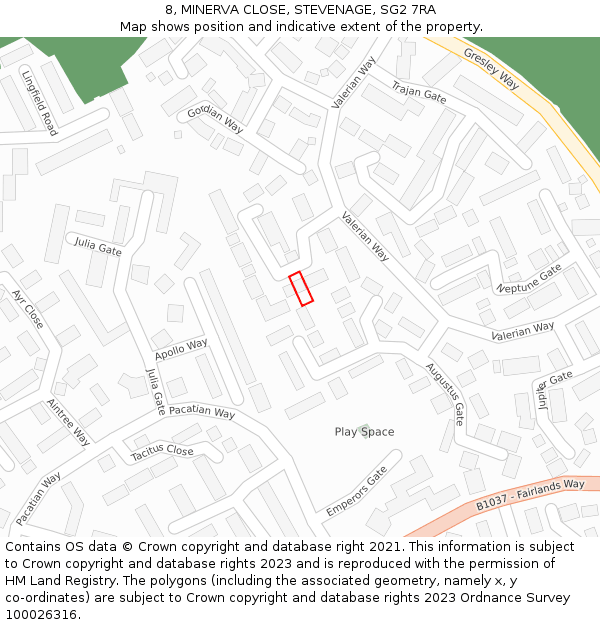 8, MINERVA CLOSE, STEVENAGE, SG2 7RA: Location map and indicative extent of plot