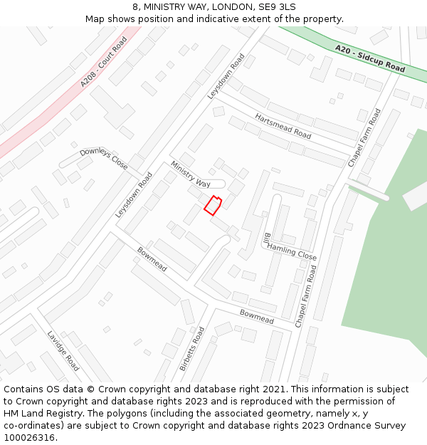 8, MINISTRY WAY, LONDON, SE9 3LS: Location map and indicative extent of plot