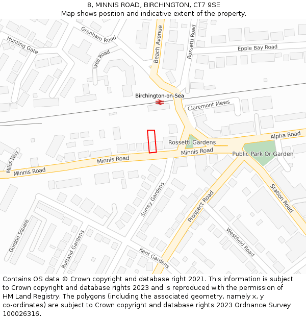 8, MINNIS ROAD, BIRCHINGTON, CT7 9SE: Location map and indicative extent of plot