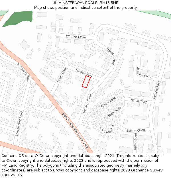 8, MINSTER WAY, POOLE, BH16 5HF: Location map and indicative extent of plot