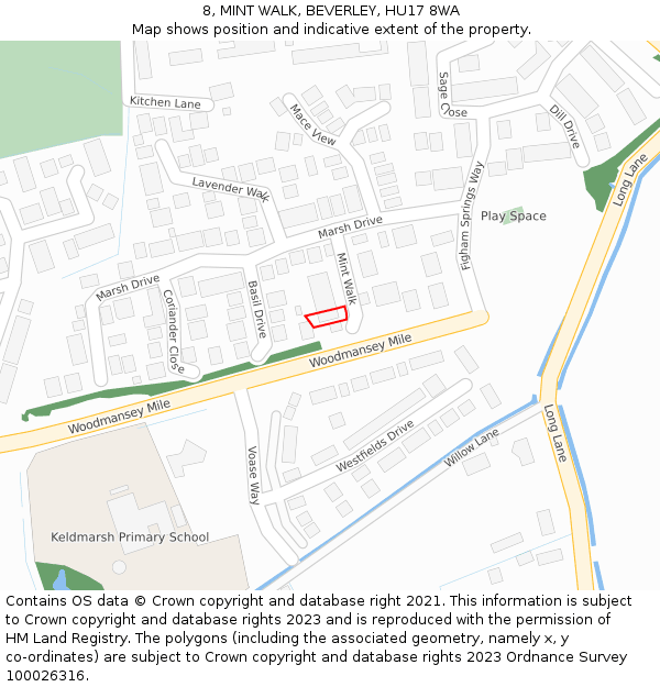 8, MINT WALK, BEVERLEY, HU17 8WA: Location map and indicative extent of plot