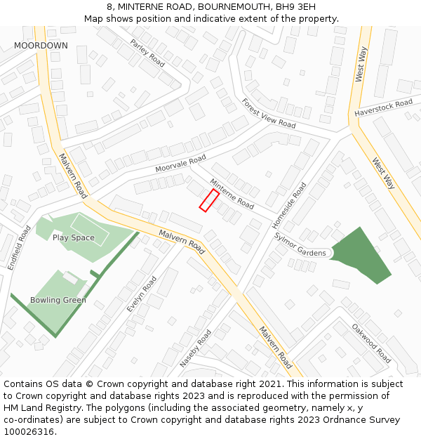 8, MINTERNE ROAD, BOURNEMOUTH, BH9 3EH: Location map and indicative extent of plot