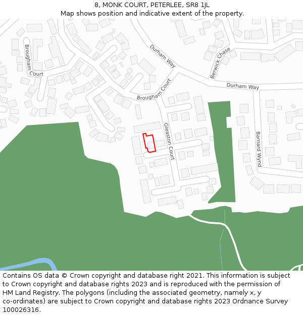 8, MONK COURT, PETERLEE, SR8 1JL: Location map and indicative extent of plot