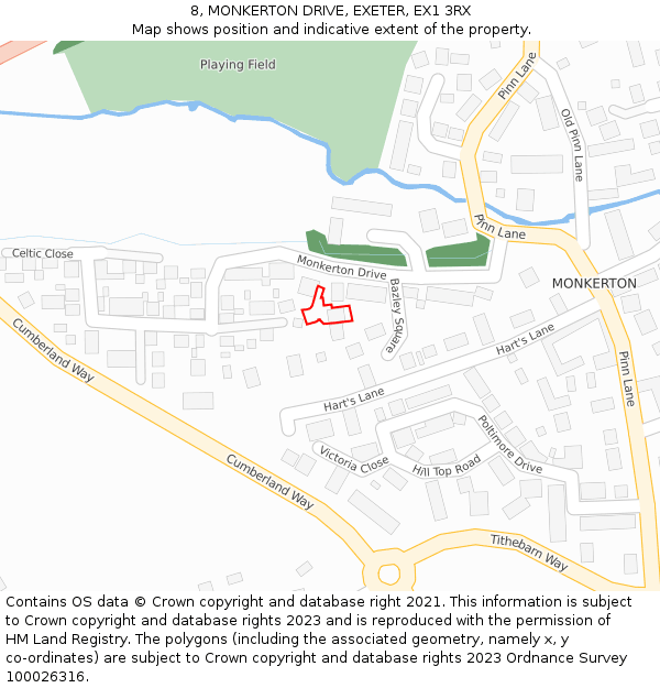 8, MONKERTON DRIVE, EXETER, EX1 3RX: Location map and indicative extent of plot