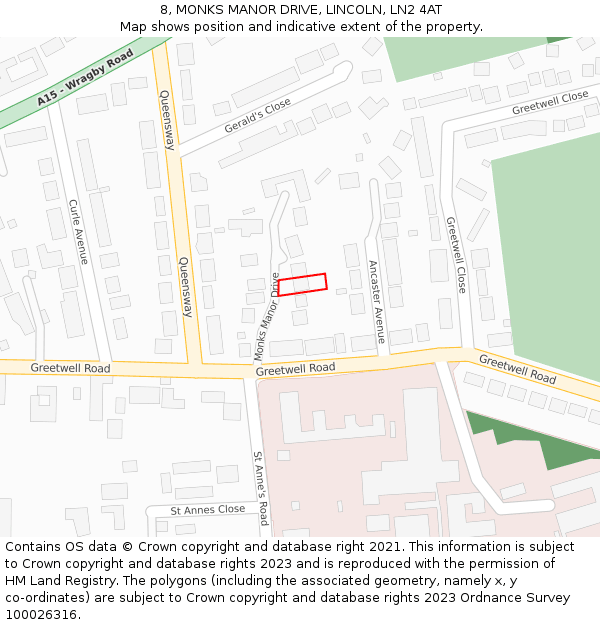 8, MONKS MANOR DRIVE, LINCOLN, LN2 4AT: Location map and indicative extent of plot