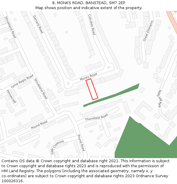 8, MONKS ROAD, BANSTEAD, SM7 2EP: Location map and indicative extent of plot