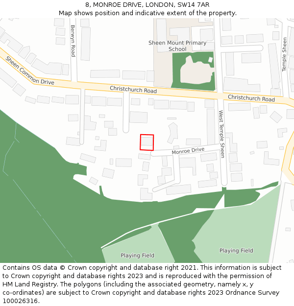 8, MONROE DRIVE, LONDON, SW14 7AR: Location map and indicative extent of plot