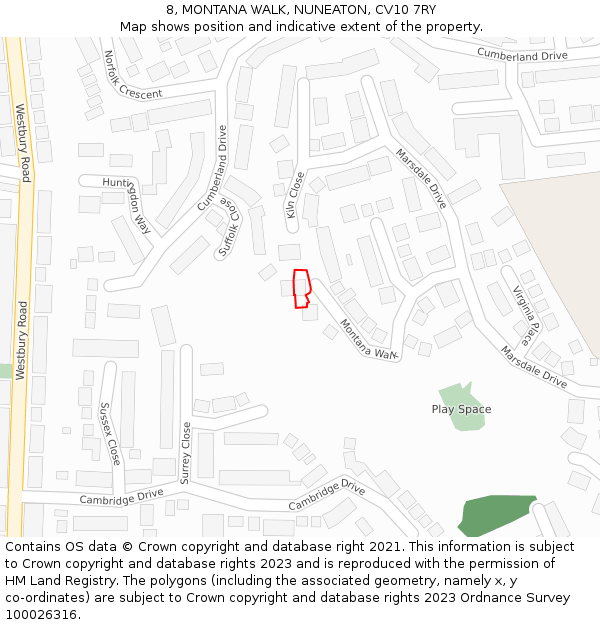 8, MONTANA WALK, NUNEATON, CV10 7RY: Location map and indicative extent of plot