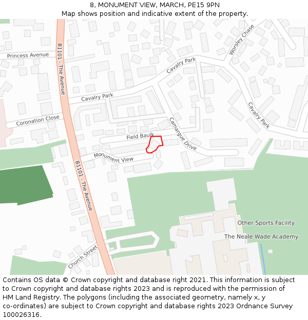 8, MONUMENT VIEW, MARCH, PE15 9PN: Location map and indicative extent of plot