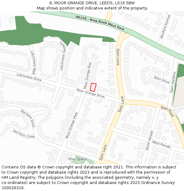 8, MOOR GRANGE DRIVE, LEEDS, LS16 5BW: Location map and indicative extent of plot