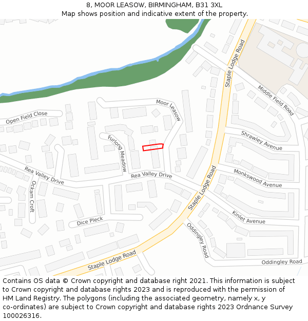 8, MOOR LEASOW, BIRMINGHAM, B31 3XL: Location map and indicative extent of plot