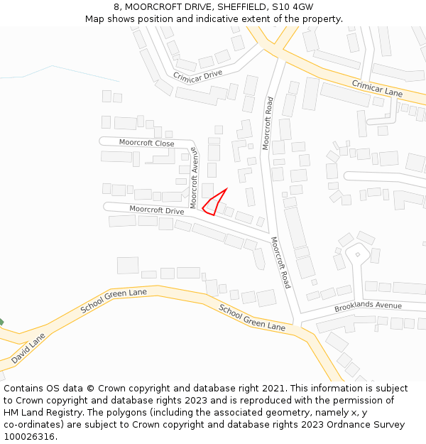 8, MOORCROFT DRIVE, SHEFFIELD, S10 4GW: Location map and indicative extent of plot