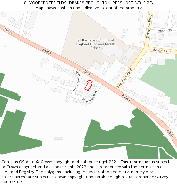 8, MOORCROFT FIELDS, DRAKES BROUGHTON, PERSHORE, WR10 2FY: Location map and indicative extent of plot