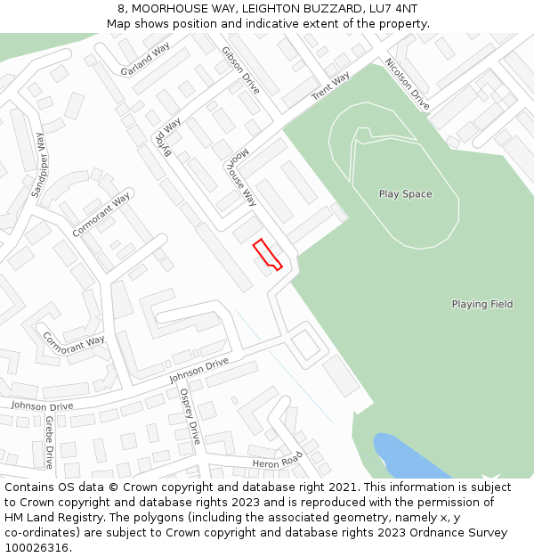 8, MOORHOUSE WAY, LEIGHTON BUZZARD, LU7 4NT: Location map and indicative extent of plot