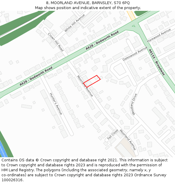 8, MOORLAND AVENUE, BARNSLEY, S70 6PQ: Location map and indicative extent of plot