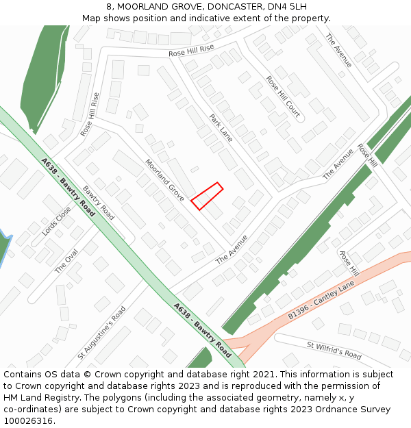 8, MOORLAND GROVE, DONCASTER, DN4 5LH: Location map and indicative extent of plot