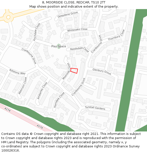 8, MOORSIDE CLOSE, REDCAR, TS10 2TT: Location map and indicative extent of plot