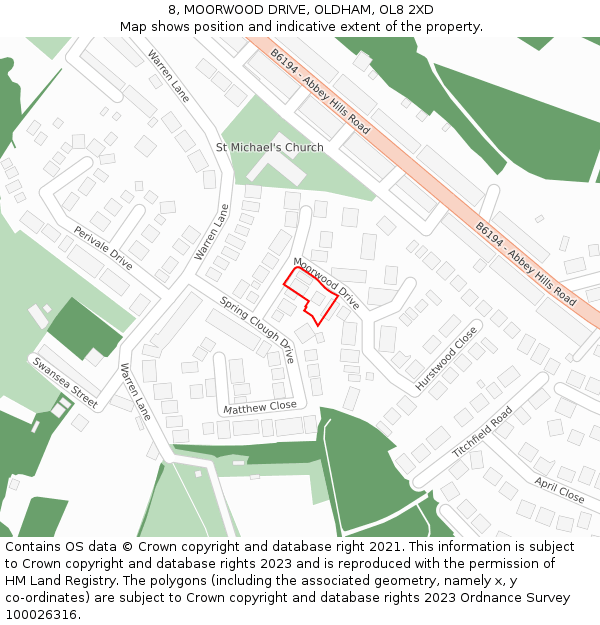 8, MOORWOOD DRIVE, OLDHAM, OL8 2XD: Location map and indicative extent of plot