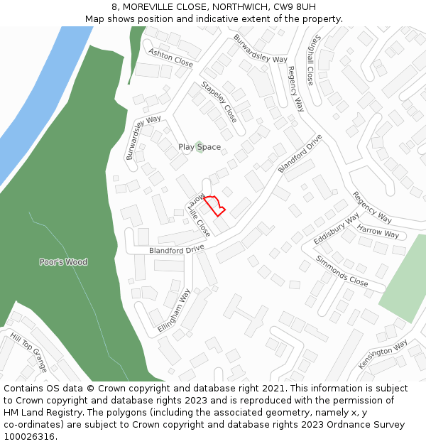 8, MOREVILLE CLOSE, NORTHWICH, CW9 8UH: Location map and indicative extent of plot