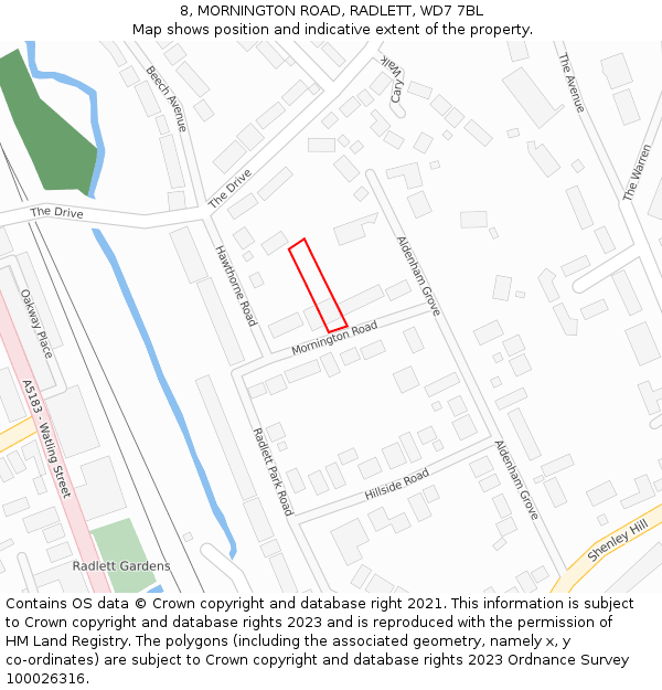 8, MORNINGTON ROAD, RADLETT, WD7 7BL: Location map and indicative extent of plot