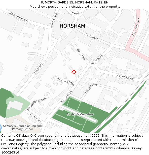 8, MORTH GARDENS, HORSHAM, RH12 1JH: Location map and indicative extent of plot