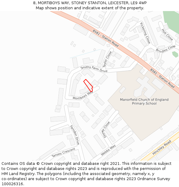 8, MORTIBOYS WAY, STONEY STANTON, LEICESTER, LE9 4WP: Location map and indicative extent of plot