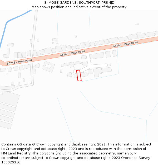 8, MOSS GARDENS, SOUTHPORT, PR8 4JD: Location map and indicative extent of plot