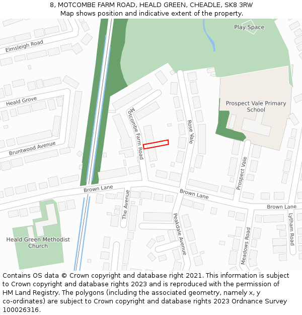 8, MOTCOMBE FARM ROAD, HEALD GREEN, CHEADLE, SK8 3RW: Location map and indicative extent of plot