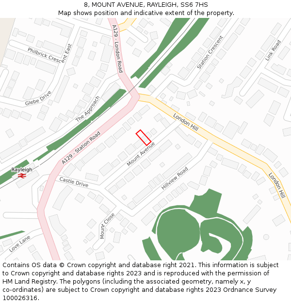 8, MOUNT AVENUE, RAYLEIGH, SS6 7HS: Location map and indicative extent of plot