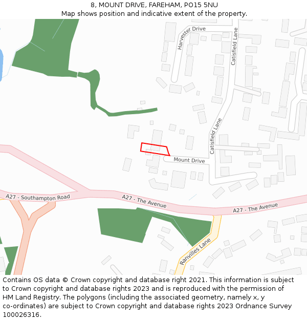 8, MOUNT DRIVE, FAREHAM, PO15 5NU: Location map and indicative extent of plot