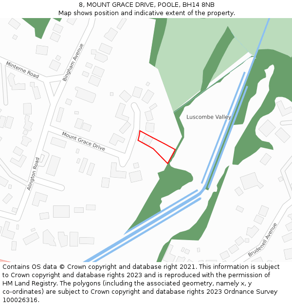 8, MOUNT GRACE DRIVE, POOLE, BH14 8NB: Location map and indicative extent of plot