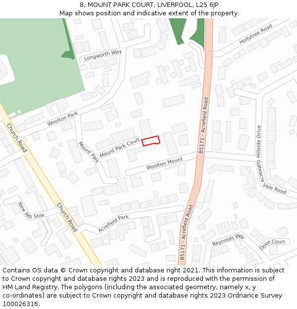 8, MOUNT PARK COURT, LIVERPOOL, L25 6JP: Location map and indicative extent of plot
