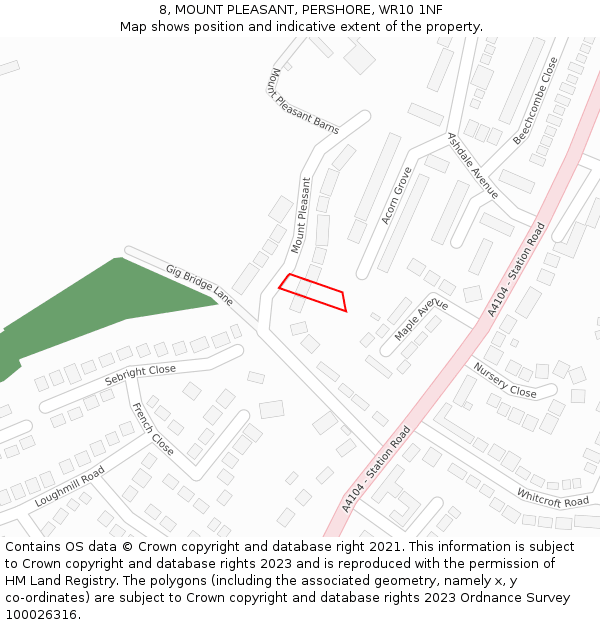 8, MOUNT PLEASANT, PERSHORE, WR10 1NF: Location map and indicative extent of plot