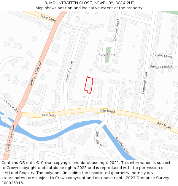 8, MOUNTBATTEN CLOSE, NEWBURY, RG14 2HT: Location map and indicative extent of plot