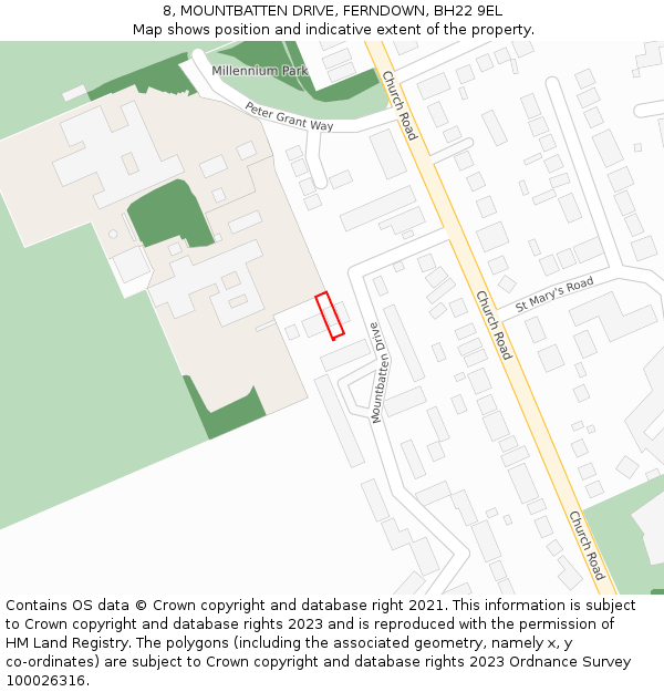 8, MOUNTBATTEN DRIVE, FERNDOWN, BH22 9EL: Location map and indicative extent of plot