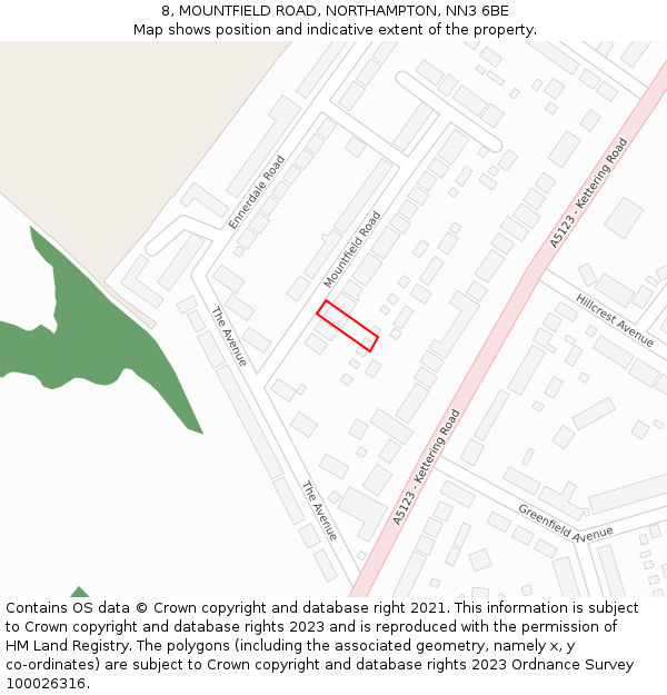 8, MOUNTFIELD ROAD, NORTHAMPTON, NN3 6BE: Location map and indicative extent of plot
