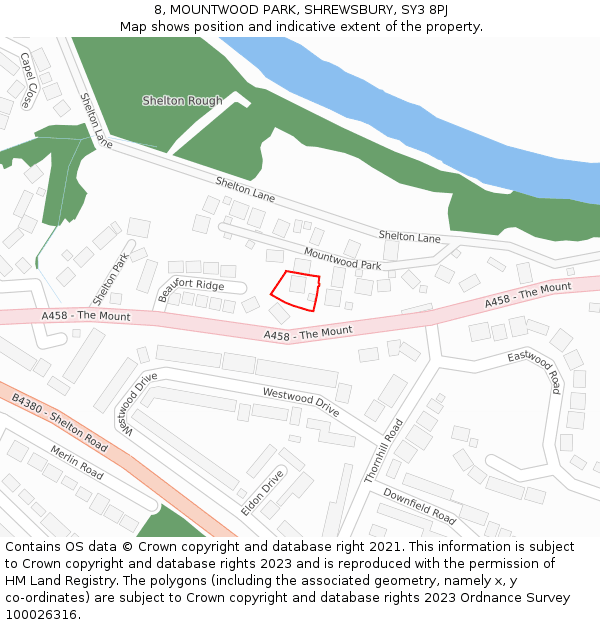 8, MOUNTWOOD PARK, SHREWSBURY, SY3 8PJ: Location map and indicative extent of plot