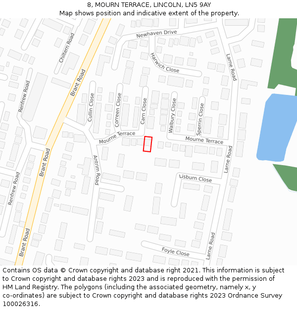 8, MOURN TERRACE, LINCOLN, LN5 9AY: Location map and indicative extent of plot