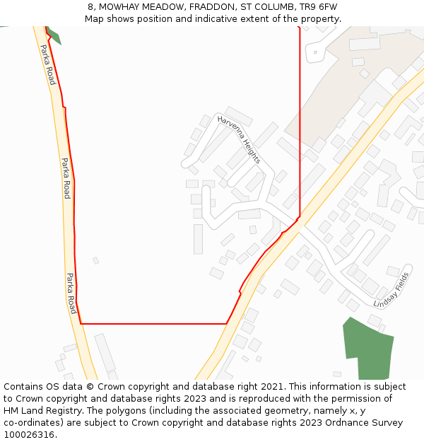 8, MOWHAY MEADOW, FRADDON, ST COLUMB, TR9 6FW: Location map and indicative extent of plot