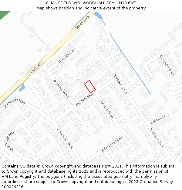 8, MUIRFIELD WAY, WOODHALL SPA, LN10 6WB: Location map and indicative extent of plot