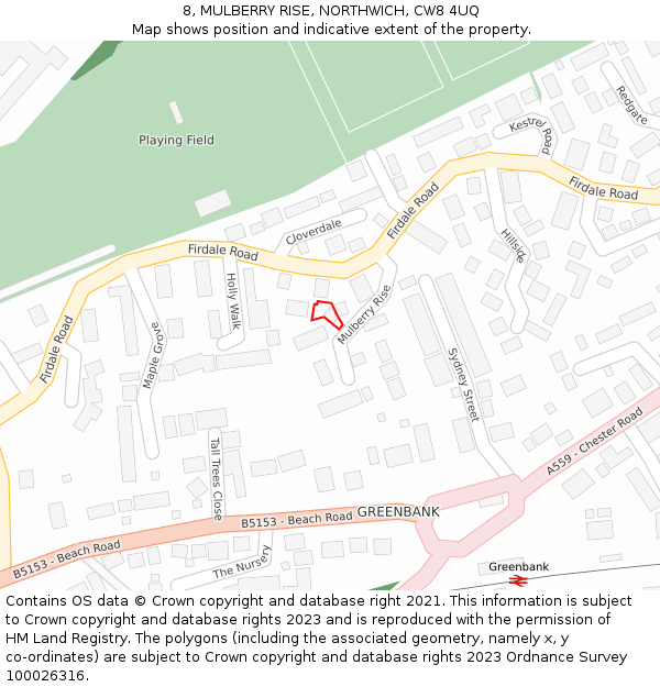 8, MULBERRY RISE, NORTHWICH, CW8 4UQ: Location map and indicative extent of plot